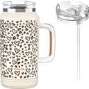 Hydraful 64 oz Tumbler with Handle and Straw - 100% Leak-Proof - Insulated Cup Reusable Stainless Steel Large Water Bottle Travel Mug for Gym, Hiking, and Camping - Gifts for Women Men Him Her (Leopard heart print)