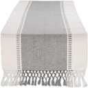 DII Dobby Stripe Woven Table Runner, 13x108 (13x113.5, Fringe Included), Cool Gray