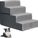 Dog Stairs Pets Steps 4 Gray Pet Ladder for Sofa Couch and Bed Made of High Density Sponge Stairs with Removable Washable Cover Non-Slip Base 18" H