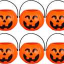 Kisangel 6 Pcs Mini Pumpkin Buckets Plastic Buckets with Handles Pumpkin Trick Or Treat Bucket for Holiday Halloween Banquet