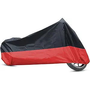 uxcell XXXL 190T Rain Dust Motorcycle Cover Black+Red Outdoor Waterproof Protector