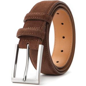 Men's Genuine Leather Suede Belts Casual Dress Belt 1 3/8" Wide (Brown)