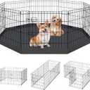Puppy Pet Playpen 8 Panel 24 Inch Indoor Outdoor Metal Portable Folding Animal Exercise Dog Fence Ideal for Pet Animals Dog Cat Rabbit Breed Puppy with Bottom Pad (Black with Bottom Pad)