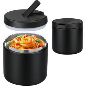 19oz Insulated Vacuum Food Jar with Buckle Lid Wide Mouth Soup Thermo for Hot Food Kids Leakproof Stainless Steel Lunch Container- Black-1Pack
