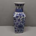 K&K Interiors Porcelain Blue and White Chinoiserie Square Vase, - 15299A