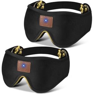 2-Pack 3D Sleep Mask with Bluetooth Headphones, Sleep Headphones, Bluetooth Sleep Eye Mask with Adjustable Hook and Loop, Ultra-Thin Stereo Speakers Perfect for Men/Women Sleeping Gifts (Black)