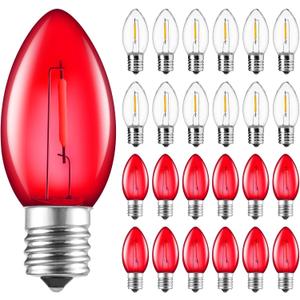 Brightown 25 Pack C9 LED Christmas Light Bulbs, Red and Pure White Plastic C9 Shatterproof LED Bulbs Replacement for Christmas String Lights, E17 Intermediate Base