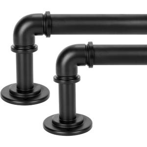OLV 2 Pack Black Industrial Curtain Rods for Windows 28 to 48 Inch(2.3 to 4 Feet), 1 Inch Diameter Blackout Wrap Around Adjustable Heavy Duty Window Drapery Rods, Indoor and Outdoor, Matte Black