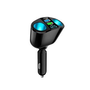Car Cigarette Lighter Splitter, 2-Socket Cigarette Lighter Adapter with LED Voltmeter, Dual USB QC3.0 Type-C 20W PD Fast Car Charger, 12V/24V Splitter Adapter for Smart Phone GPS Dash Cam