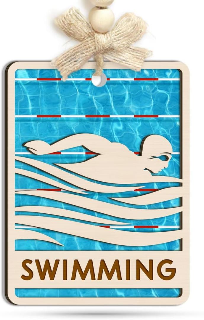2 x Swimming Christmas Ornament 2025  Wooden & Acrylic Swimmer Ornaments for Xmas Tree - Sporty Gift for Boys, Girls, Coaches, Athletes & Swim Lovers