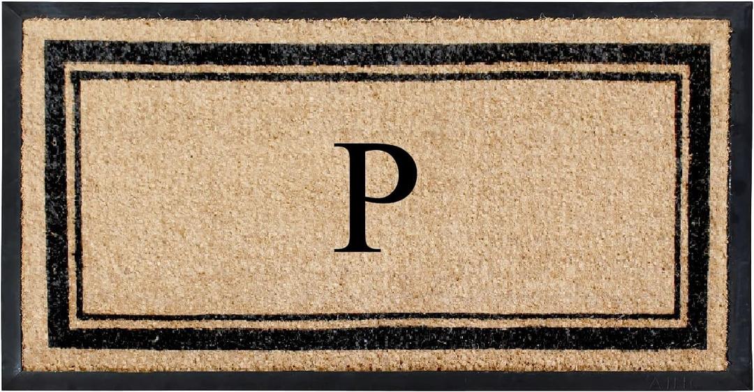 A1 Home Collections A1HC Natural Rubber & Coir Doormat 24x48 Monogrammed, Anti-Shed Treated Durable Mats for Entrance Outdoor, Heavy Duty Front Door Porch Entry Mat