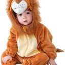 Baby Boy Halloween Costume Toddler Lion Cosplay Zipper Romper Animal Dress Up Jumpsuit for Kids Fall Winter Outfit (0-3 Months, Orange)
