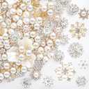 Wavwavw 40 Pcs Flat Back Pearls Rhinestone Buttons for Crafting Faux Pearl Embellishments Bulk for Jewelry DIY Craft Wedding Bouquet Hat Dress Hair Gift Decoration Party Accessories (Gold)