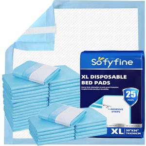 SOFYFINE Bed Pads with Adhesive Strip 30"x36" Thicken Elderly Adults Incontinence Underpads Disposable, Heavy Duty Absorbent Chucks Waterproof, XL Extra Large Puppy Pee Training Pad[25 Pads]