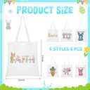 6 Pcs Easter Tote Bags with Handles 13.78 x 13.39 Inch Canvas Brushstroke Bunny Large Easter Gift Bags for Adults Spring Party Supplies
