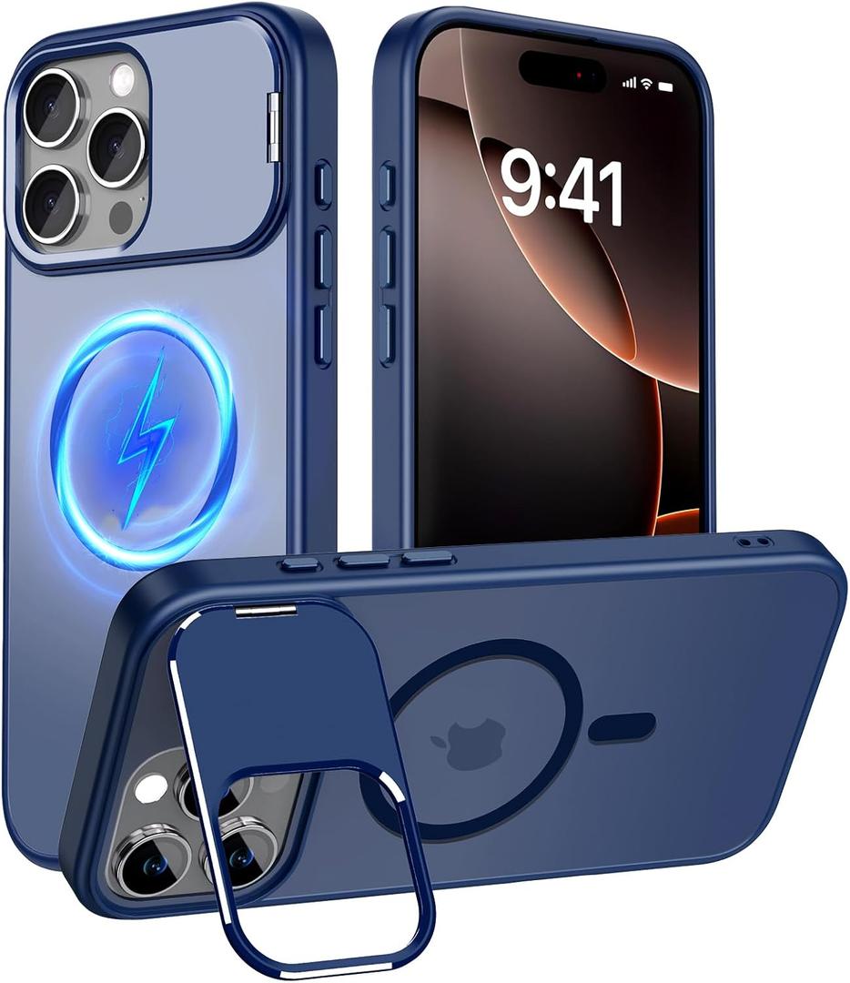 Innaght Magnetic for iPhone 16 Pro Max Case with Stand,Compatible with MagSafe,Rugged,Heavy Duty,Protective case Kickstand,[Built-in Invisible Stand],Blue