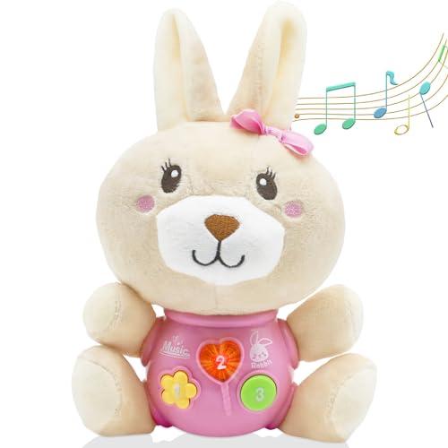 HAPTIME Baby Bunny Toys for 0-12 Months - Baby Easter Basket Stuffers & Gift - Infant Musical Plush Stuffed Animal - Newborn Tummy Time Toy for 0 1 3 6 9 12 18 Months Girls,Set of 2