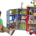KidKraft Everyday Heroes Wooden Playset, 3-Story with 26-Piece Accessories, Foldable for Storage