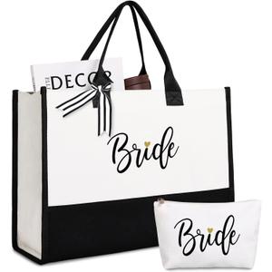 Lamyba Bride To Be Gifts for Wedding, Bridal Shower Gifts, Bachelorette Party, Engagement,Honeymoon, Bride Bag Tote with Makeup Bag