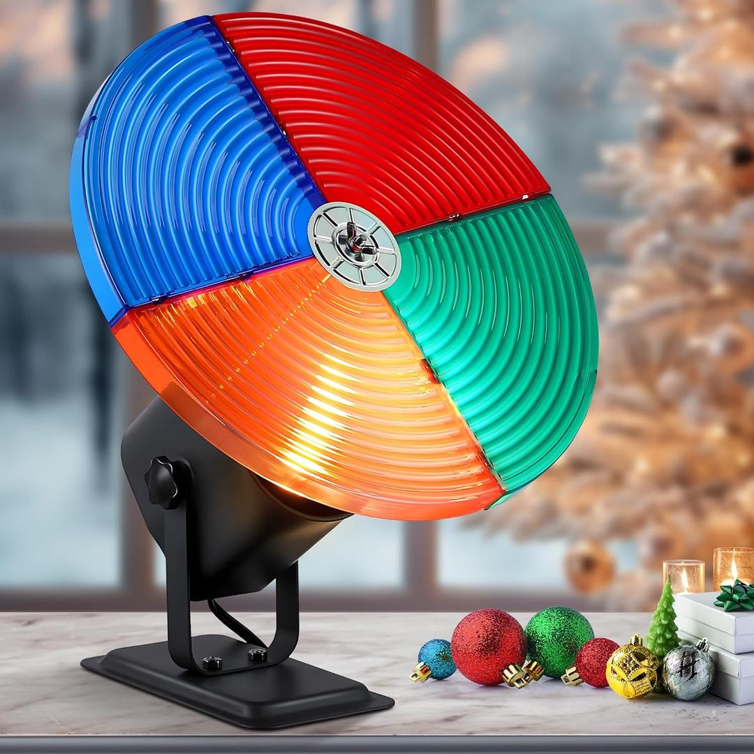 Christmas Tree Color Wheel with E27 LED Light, Rotating 4 Color Wheel for Aluminum Christmas Tree, UL Certification Vintage Rotating Wheels for Silver Tinsel Xmas Trees(Classical)