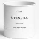 D'Lifeful Kitchen Utensil Holder for Countertop - 7" x 7" Large Utensil Holder for Kitchen Counter - Farmhouse Spatula & Cooking Tools Organizer - White Metal Crock for Modern Aesthetics