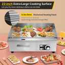 Dyna-Living Commercial Electric Griddle 22'' Flat Top Grill Countertop 3000W Stainless Steel Electric Griddle Nonstick Commercial Flat Top Griddle Countertop Grills, 122°F-572°F Temp Adjustable