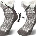 Mepase Electric Heated Fleece Slipper Socks for Men Women Winter USB Fluffy Fuzzy Warm Slipper Socks Thermal Feet Warmers (Gray)