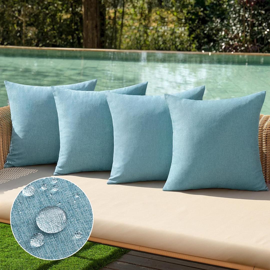 MIULEE Pack of 4 Decorative Outdoor Throw Pillow Covers Linen Waterproof Pillow Covers Farmhouse Cushion Cases for Patio Garden Tent Balcony Couch Sofa 16x16 inch Blue Gray