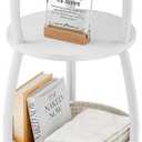 Small Round Side Table for Living Room with Storage Basket Small Space Saving End Table 3-Tier Nightstand Couch Corner Stand Bedroom, Garden and More 24in Tall Matte White (11.81" Dia)