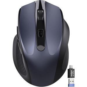 Wireless Mouse for Laptop, 2.4GHz Computer Mouse with USB-A Port &USB-C Adapter, Cordless Office Mice with 6 Buttons & 3 Level DPI for Small to Medium Hands, Work with PC, Desktop, Tablet - M21