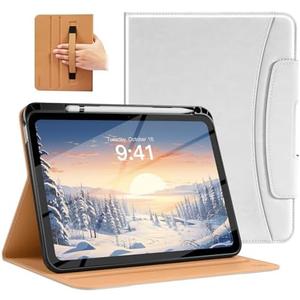 MoKo for iPad (A16) 11th Generation Case 11 inch 2025, iPad 10th Generation Case 10.9" 2022 with Pencil Holder & Pocket, Premium Leather Folio Stand Cover, Multiple Viewing Angles, White