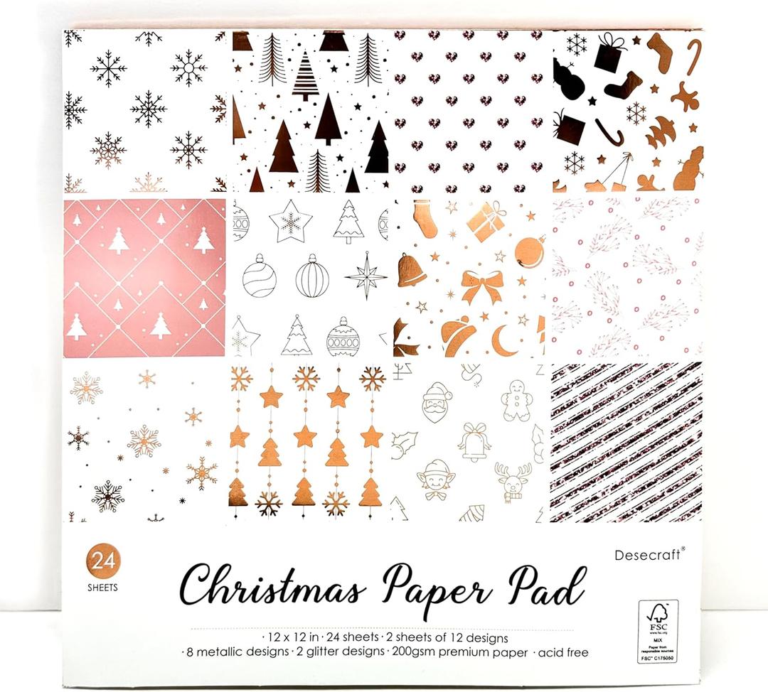 12x12 Metallic ROSE GOLD Christmas Scrapbook Cardstock Decorative Paper for Card Making Journaling Planner Origami Decopage Decorative Spring Scrapbook Paper
