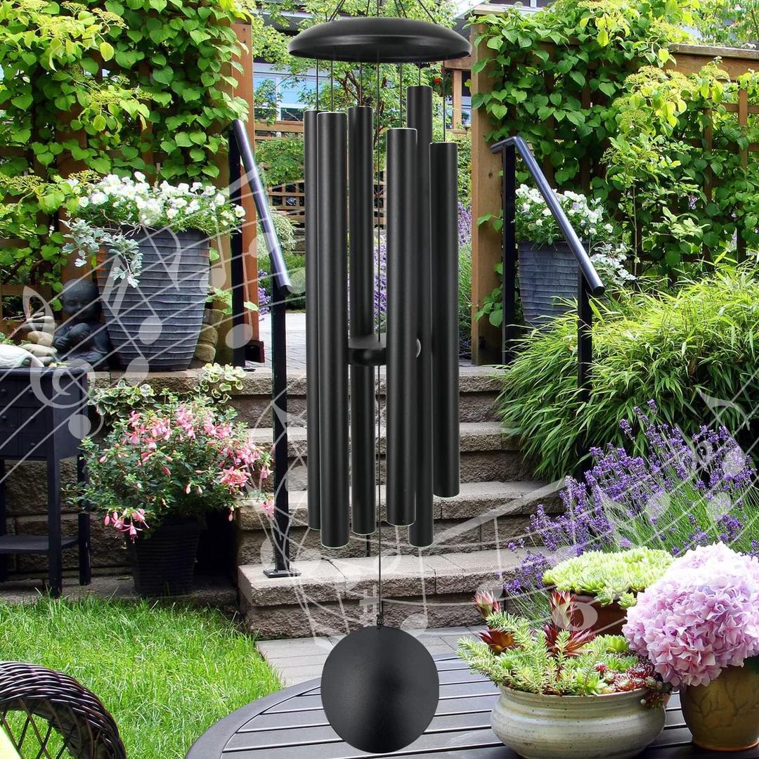 ASTARIN 45 in Memorial Wind Chimes Large with 6 Heavy Tubes, Large Deep Tone Wind Chimes Outdoor for Garden Hanging Dcor,Sympathy Gifts. Black