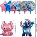 10-Piece Stitch Aluminum Balloon Set - Stitch & Classic Design, Vibrant 3D Cartoon Shape, Party Decoration Essential, Durable Foil Material