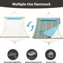 CHULIM Outdoor Double Hammock with Hardwood Spreader Bars, Large Rope Hammock with Polyester Pad and Pillow, 475 LBS Capacity for 2 Person Patio Backyard Poolside - Bule Stripe