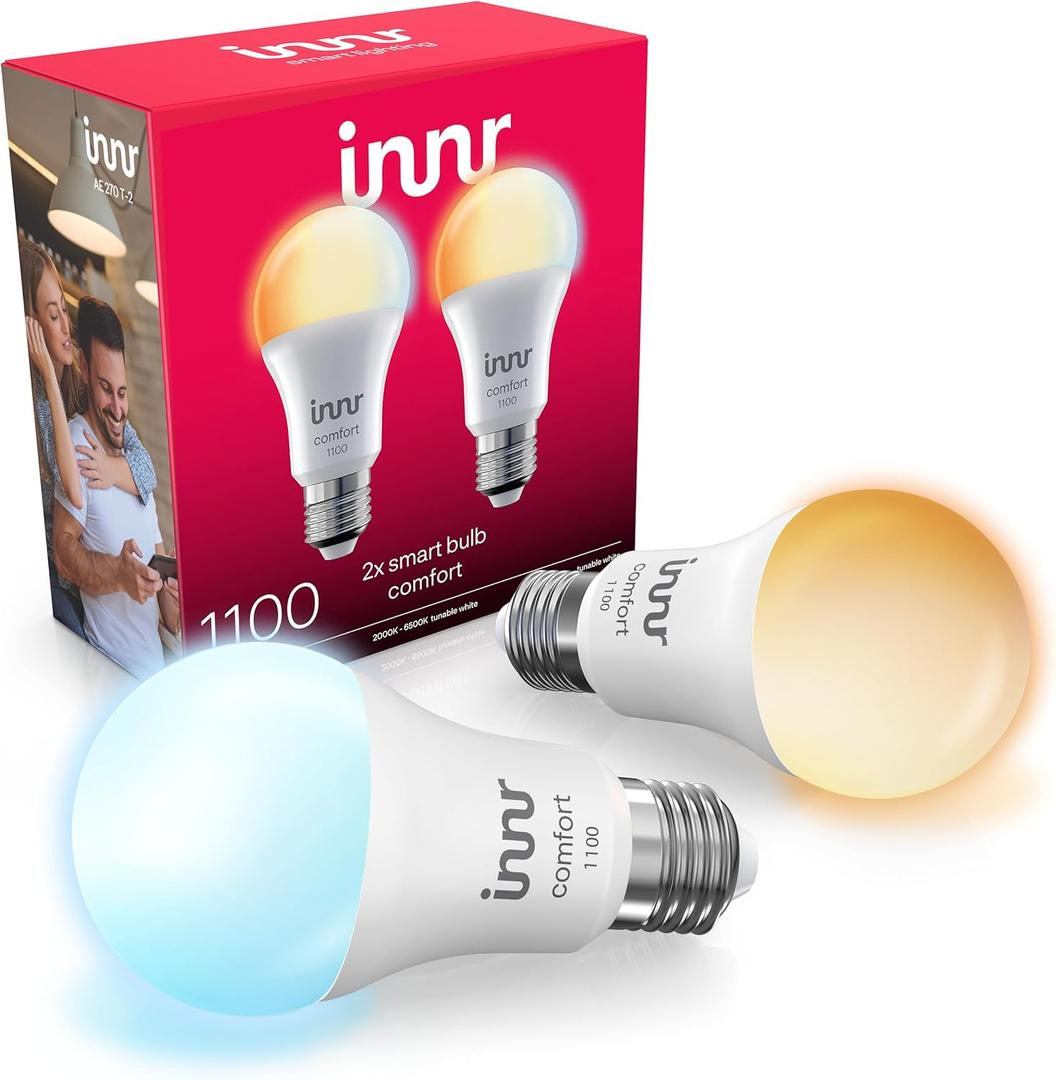 innr Smart Light Bulbs, A19 Zigbee, Works with Philips Hue* and Alexa (Bridge Required), Warm to Cool White, Dimmable, E26 LED Bulb 75 Watt, Soft White Light, 1140lm, 2-Pack (Cool - Warm White 1140 Lm)