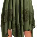 Verdusa Women's Renaissance Flowy Fairy Skirt Y2k Contrast Lace Layered Asymmetrical Midi Skirts (3X-Large Plus, Green)