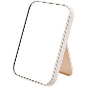 Desktop Foldable Makeup Mirror Simple Portable Princess Mirror Square Makeup Mirror Small Mirror with Stand for Women (Beige)