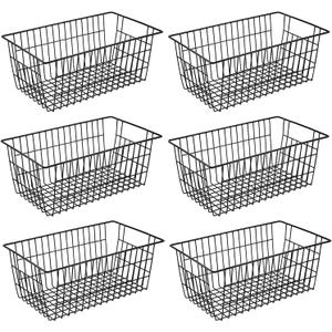 15.2" Metal Wire Baskets for Organizing 6 Pack, Household Pantry Storage Freezer Organizer Bins with Handles, Freezer Baskets for Upright Freezer, Refrigerators, Kitchen Cabinets, Black