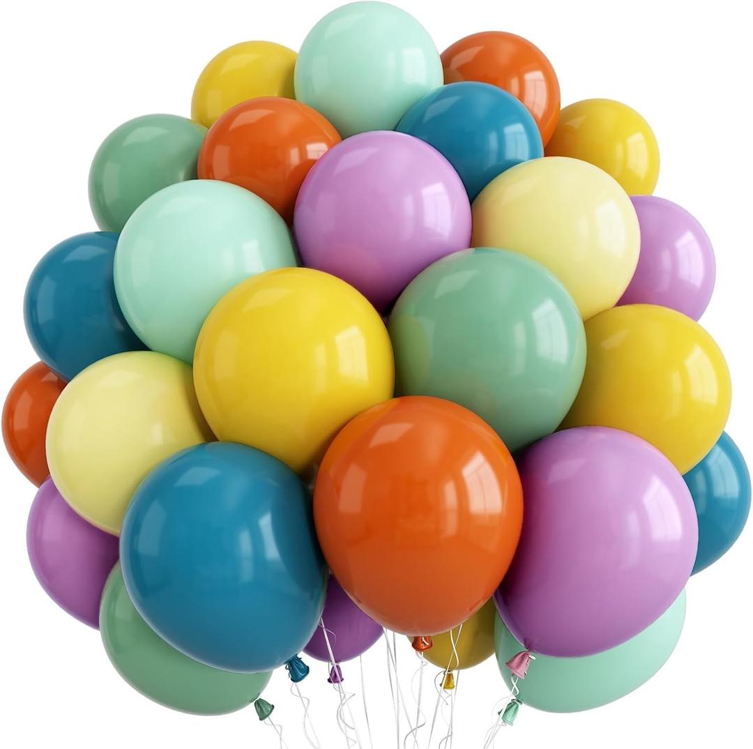 Muted Rainbow Balloons Assorted Colors, 12Inch Dusty Pastel Orange Yellow Green Blue Purple Colorful Retro Latex Balloon for Kid Boho Birthday Baby Shower Here Comes the Son Party Decorations