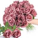 Thiccywoov 30 Pcs Rose Artificial Flowers in Bulk Lifelike Long Stem Silk Roses Bouquets Realistic Faux Flowers for Wedding Bridal Shower Home Decor Floral Arrangements Table Centerpiece(Dusty)