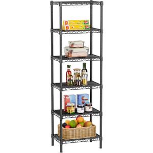 6 Tier Shelf Adjustable Storage Mesh Gaps Metal Utility Shelves Wire Shelving Unit Organizer Rack for Home Kitchen Office Bathroom Pantry Room10 D x 16" W x 60" H Black