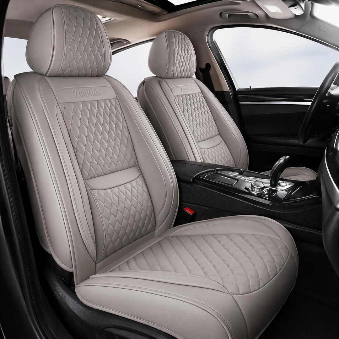 Gray Thick Nappa Leather Automotive Front Car Seat Covers Set of 2