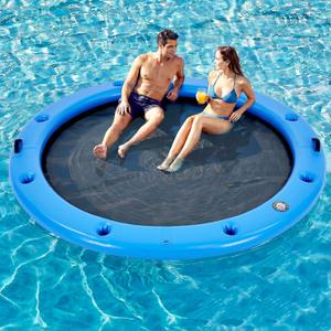 6-12FT Round Inflatable Floating Dock, Sunchill Float Ring, Water Hammock Tanning Pool Floats with Woven Fabric, Manual Pump for Quick Inflate/Deflate, Fits 2-8, Ideal for Lakes, Oceans