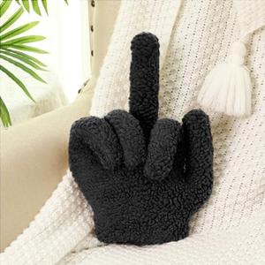 Menkxi Small Middle Finger Decorative Pillow 13.78 x 9.84 in Funny Shaped Sherpa Fleece Throw Pillow Warm Soft Plush Emoticon Cushion Middle Finger Decor for Couch Gag Gift(Black)