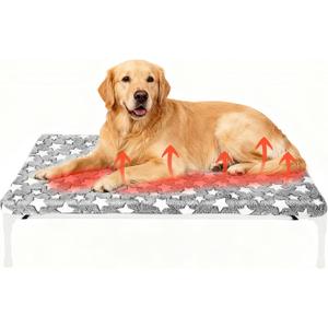 Clysee Large Self Warming Dog Bed Pad for Elevated Dog Bed Replacement Self Heating Warm Raised Cot Pad Mat with Corner Strap Removable Washable Soft Plush Cover Non-Slip Bottom Star(42 x 26 Inches)