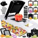 25-in-1 Vegetable Chopper, Onion Dicer, Food Slicer & Spiralizer with Container, Stainless Steel Blades, BPA-Free Multi-Function Kitchen Cutter for Meal Prep