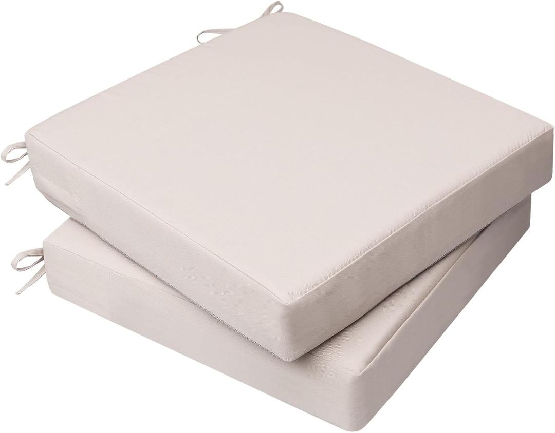 AAAAAcessories Outdoor Seat Cushions for Chairs, Waterproof, Fade-Resistant, 20" x 18" x 3", Patio Furniture Replacement Cushions, Set of 2, Sandstone Beige