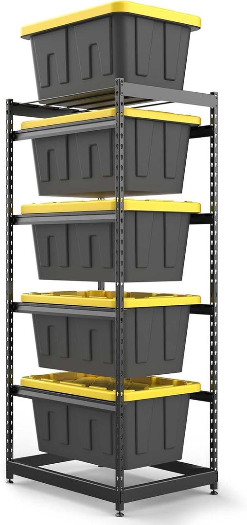 27 Gallon Tote Storage Rack, Heavy-Duty Storage Bin Rack Organizer, 5-Tier Standing Storage Bin Shelves, 250 lb Capacity, Maximize Space for Garage, Warehouse, Utility, 1-Pack (Totes Not Included)