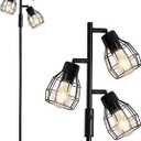 Oneach 64.25" Modern Floor Lamp for Living Room, Black Industrial Floor Lamp for Bedroom with 3X 4W LED Bulbs, 3 Light Rustic Standing Tall Lamp for Bedroom, Office (Black with 3 lights)